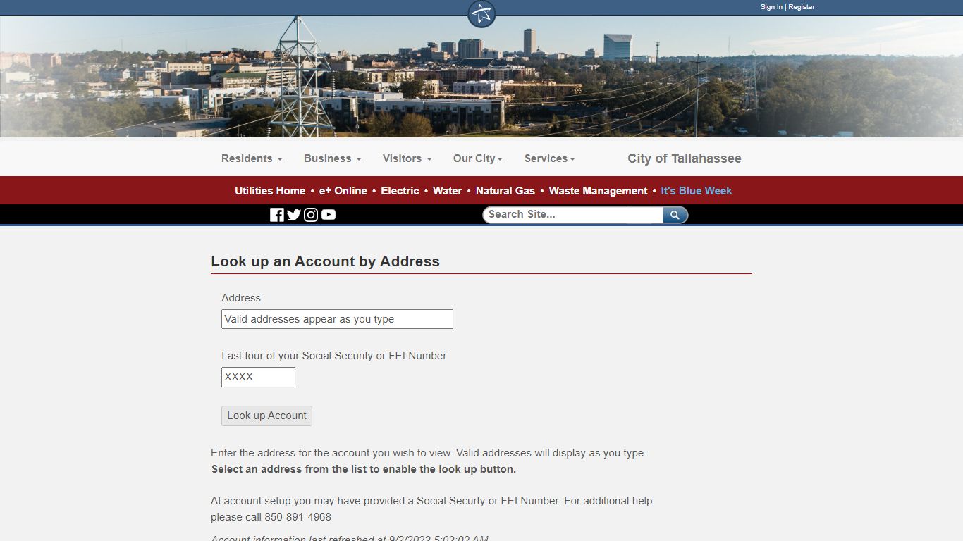 Look up a Utilities Account by Address | City of Tallahassee Utilities